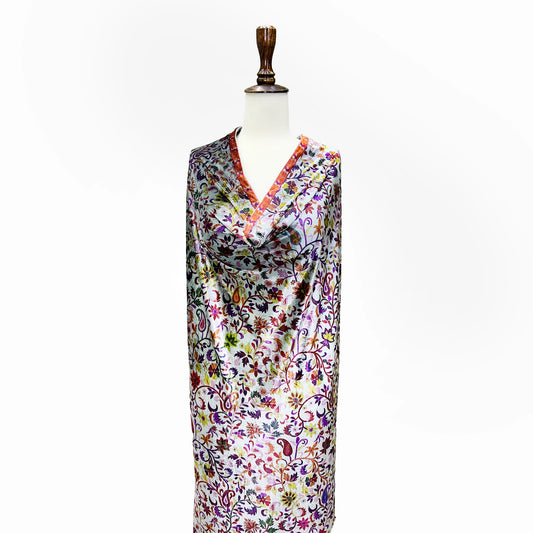 Grey Phulkari Jaal Velvet Shawl