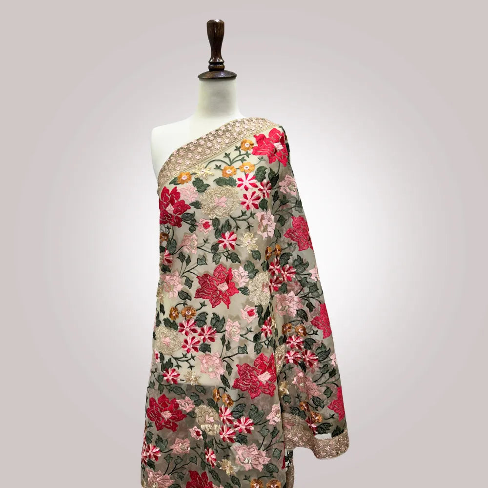 Fancy Tissue Dupatta 3 - Machine Embroidered